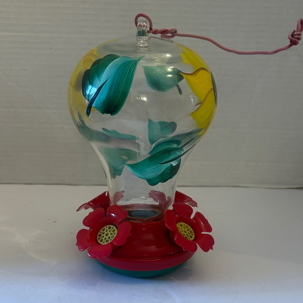Colorful Glass Hummingbird Feeder with Floral Design